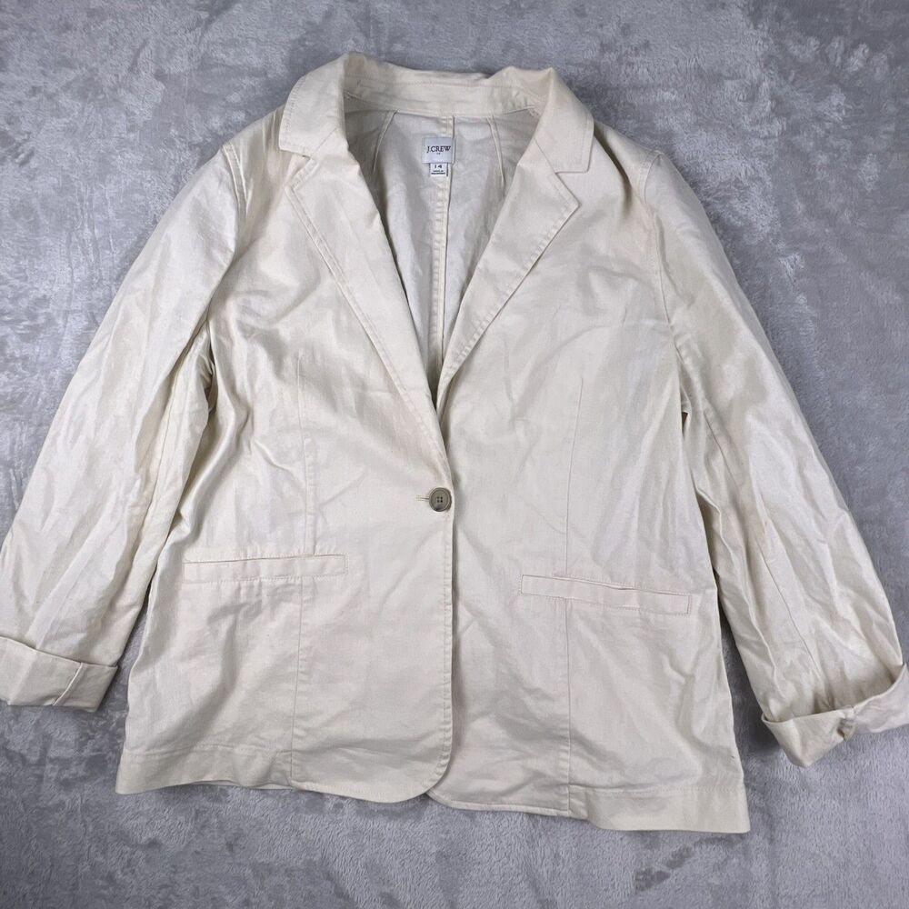 J.Crew Womens Beige Single Button Blazer Jacket Size 14